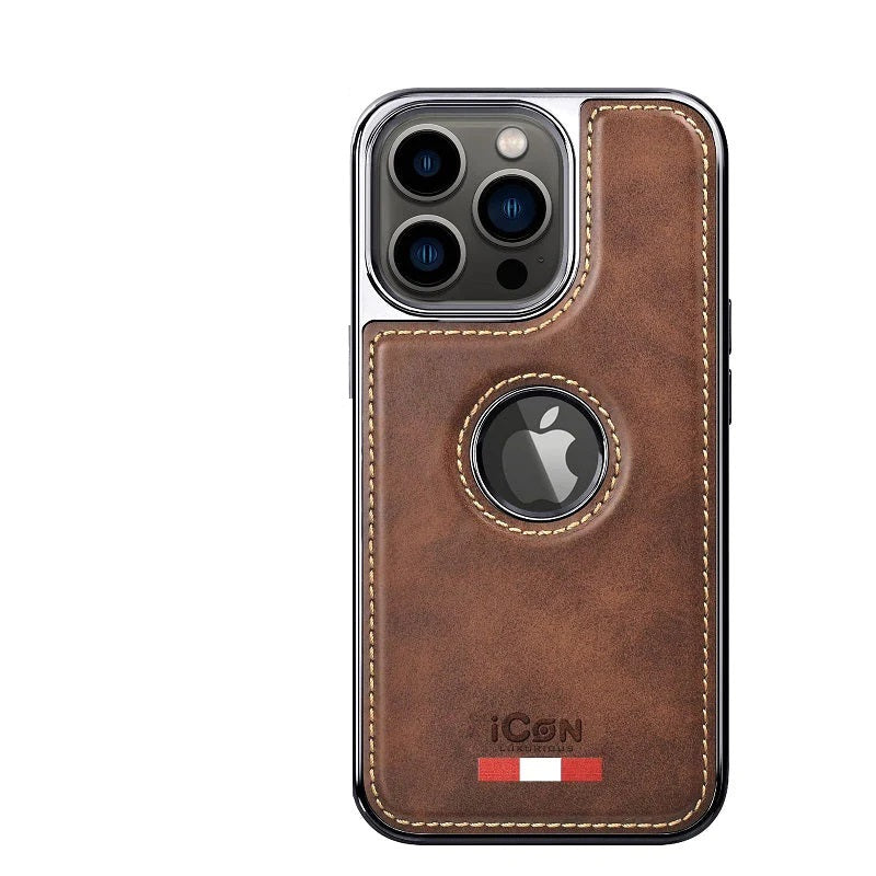 iPhone 15 Pro Premium Quality Luxurious Leather Case - Brown