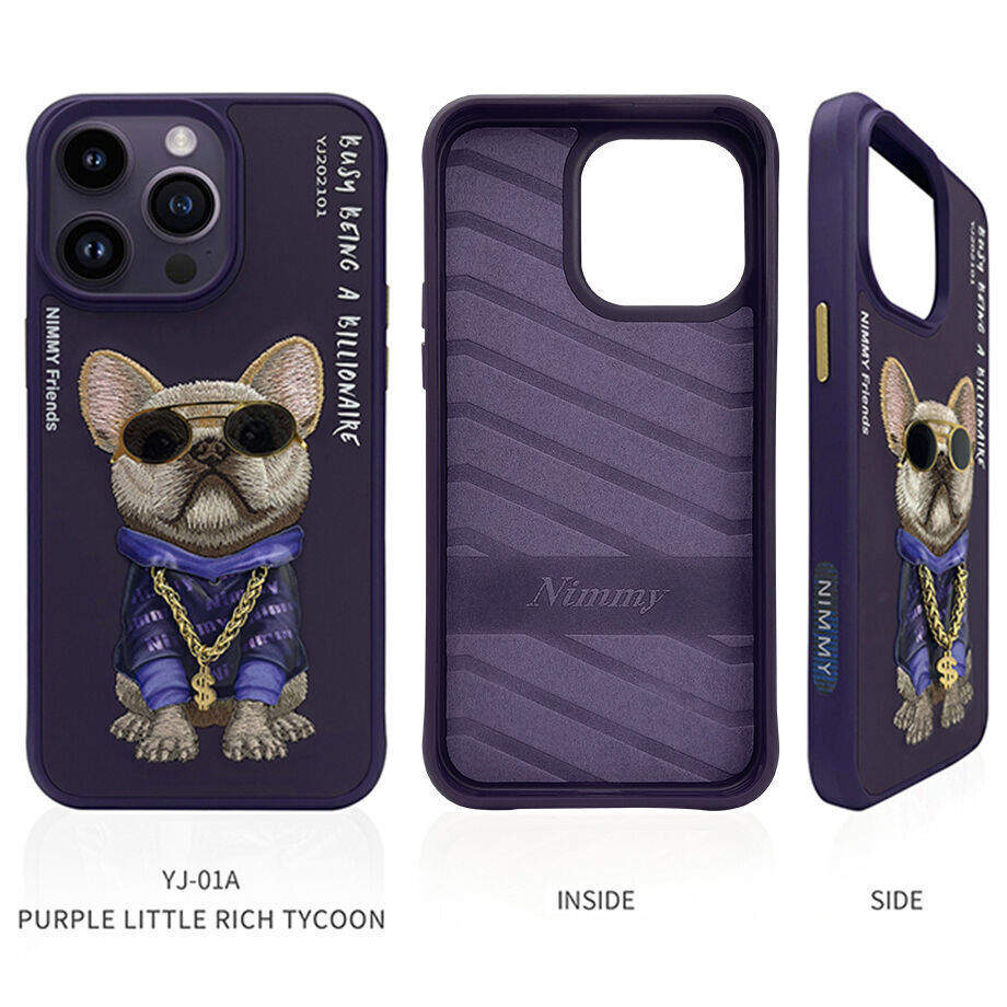 iPhone 14 Pro Max Nimmy Jacket Series Embroidery Case Cover - Deep Purple