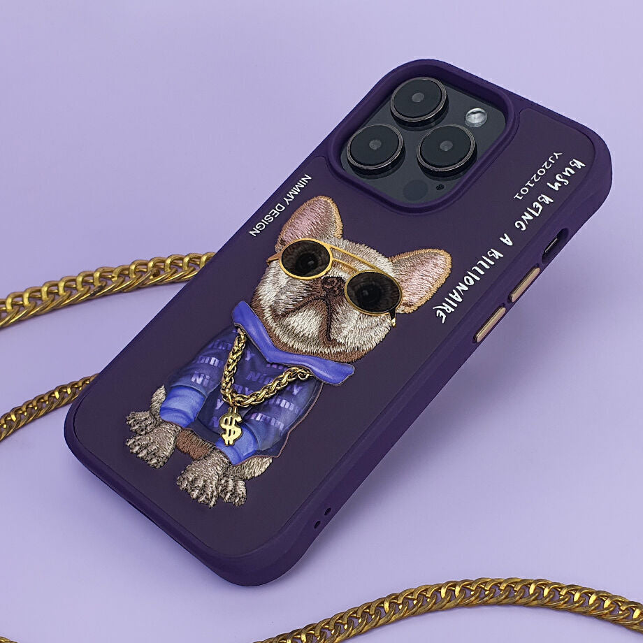 iPhone 14 Pro Max Nimmy Jacket Series Embroidery Case Cover - Deep Purple