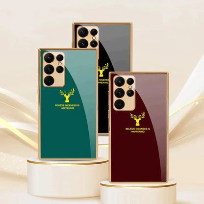 Samsung Galaxy S23 Ultra Deer Original Glass Case with Camera Protection - Wine