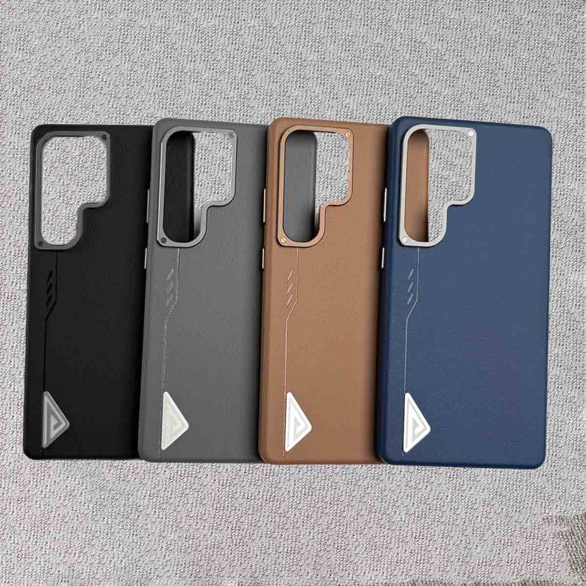 Samsung Galaxy S24 Ultra Leather Protection Case with Metal Button - Gray