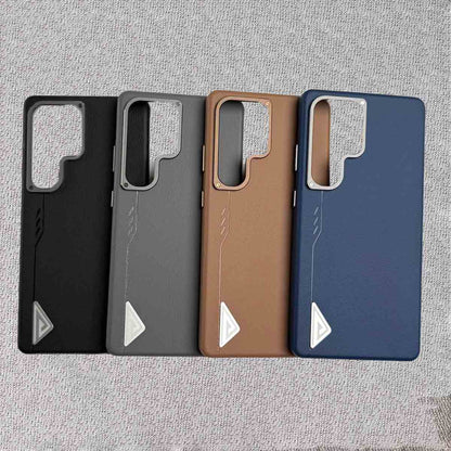 Samsung Galaxy S24 Ultra Leather Protection Case with Metal Button - Gray