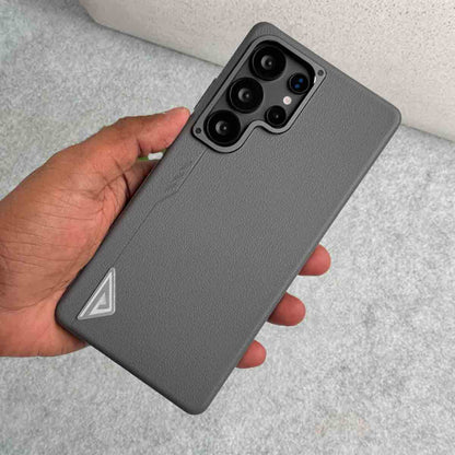 Samsung Galaxy S24 Ultra Leather Protection Case with Metal Button - Gray