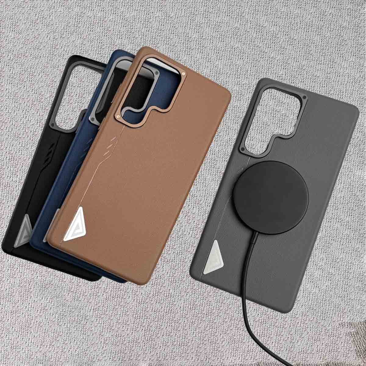 Samsung Galaxy S24 Ultra Leather Protection Case with Metal Button - Gray