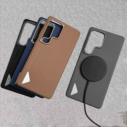 Samsung Galaxy S24 Ultra Leather Protection Case with Metal Button - Gray