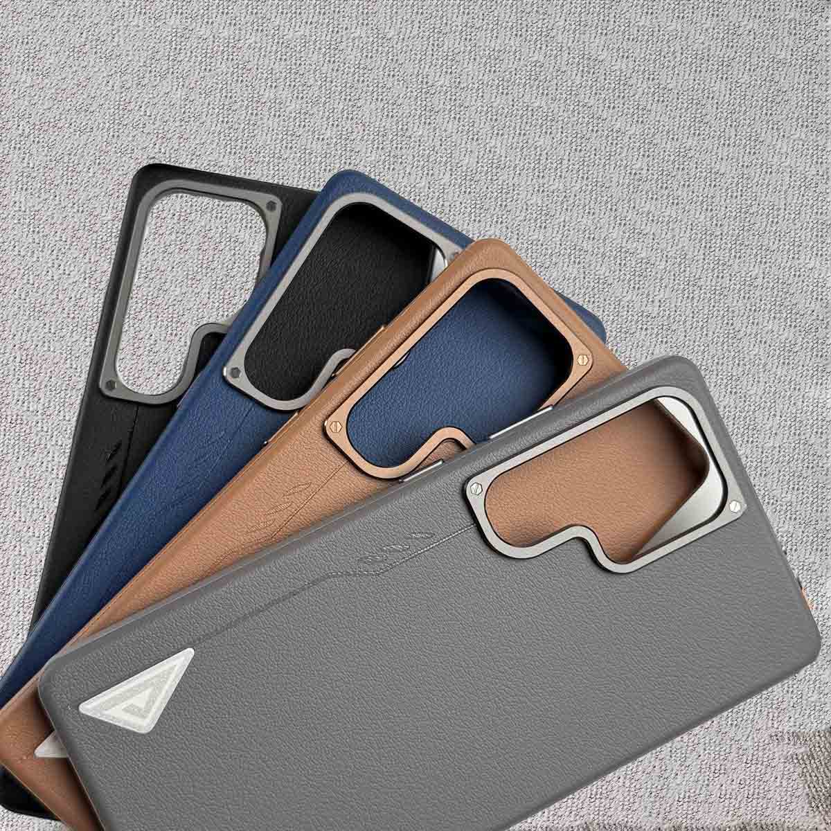 Samsung Galaxy S24 Ultra Leather Protection Case with Metal Button - Gray
