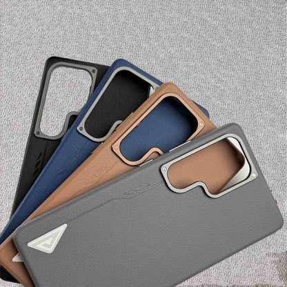 Samsung Galaxy S24 Ultra Leather Protection Case with Metal Button - Gray