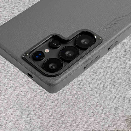 Samsung Galaxy S24 Ultra Leather Protection Case with Metal Button - Gray