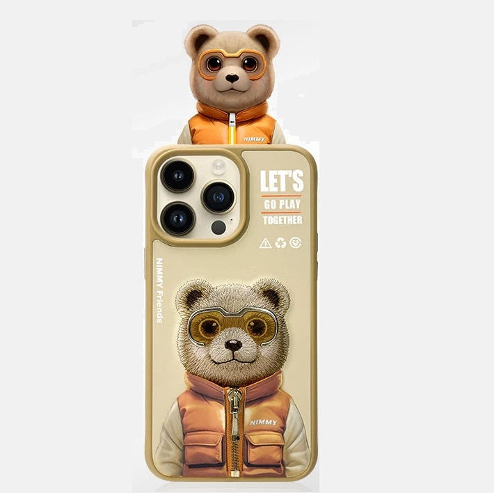 iPhone 15 Pro Nimmy 3D Cool & Cute Embroidery Jacket Series Case Cover - Teddy