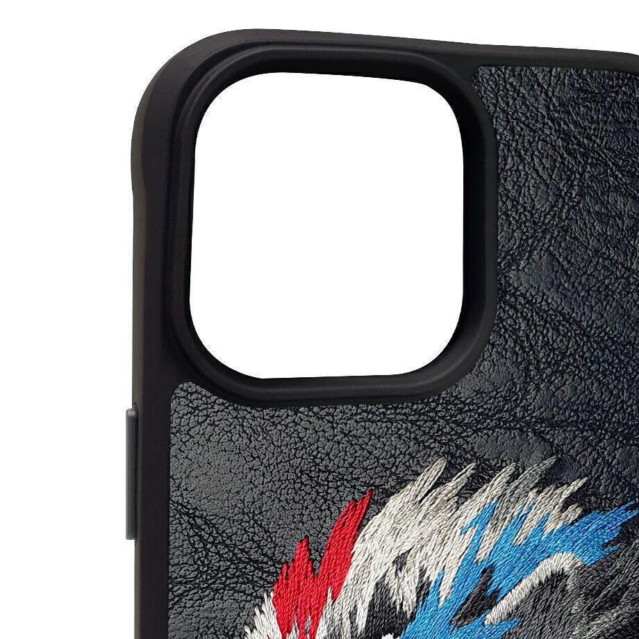 iPhone 14 Pro Nimmy Embroidery TPU+PU Leather Shockproof Dazzling Series-Lion