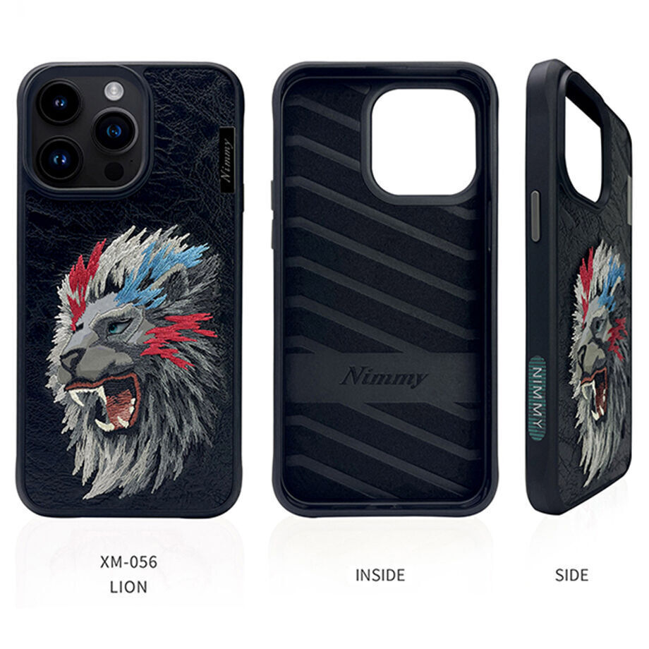 iPhone 14 Pro Nimmy Embroidery TPU+PU Leather Shockproof Dazzling Series-Lion