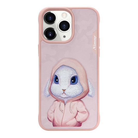 Nimmy Embroidery for iPhone 14 TPU+PU Leather Shockproof Fashion Series-Rabbit