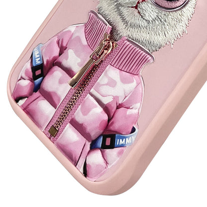 iPhone 16 Pro Nimmy Embroidery Jacket Series Back Cover - Pink Cat