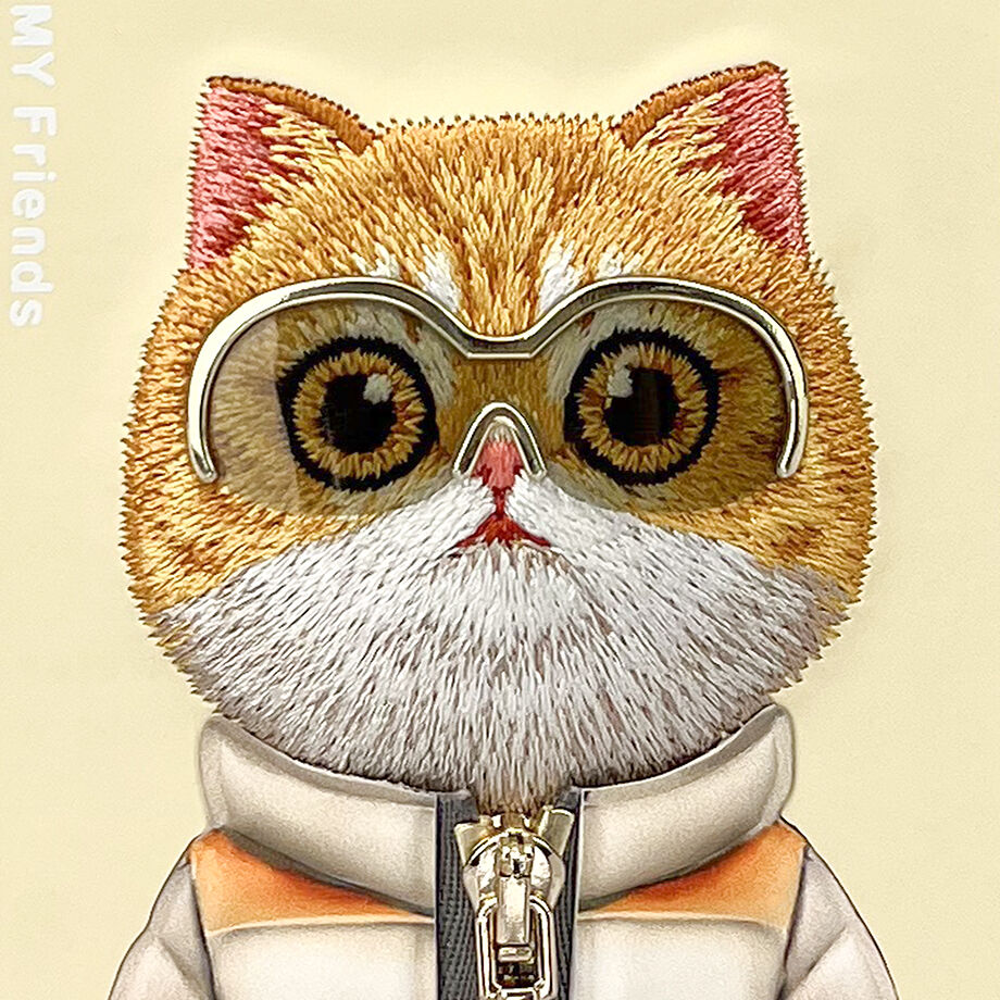 iPhone 16 Pro Nimmy Embroidery Jacket Series Back Cover - Gold Cat