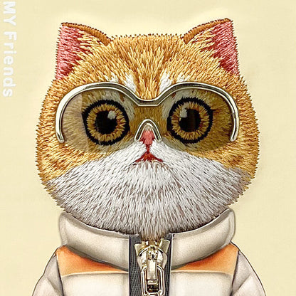 iPhone 16 Pro Nimmy Embroidery Jacket Series Back Cover - Gold Cat