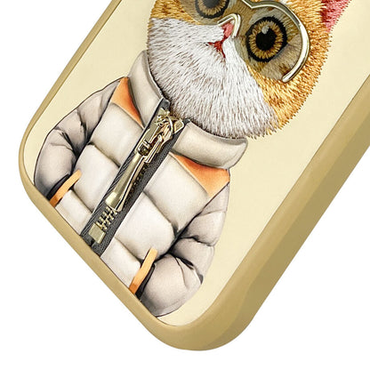 iPhone 16 Pro Nimmy Embroidery Jacket Series Back Cover - Gold Cat