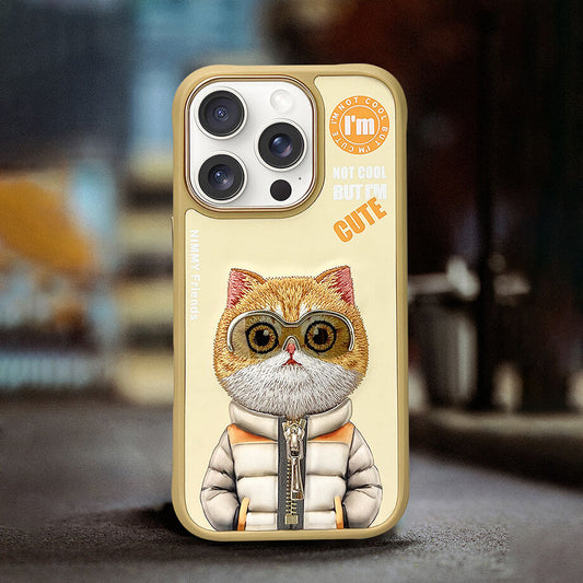iPhone 16 Pro Nimmy Embroidery Jacket Series Back Cover - Gold Cat