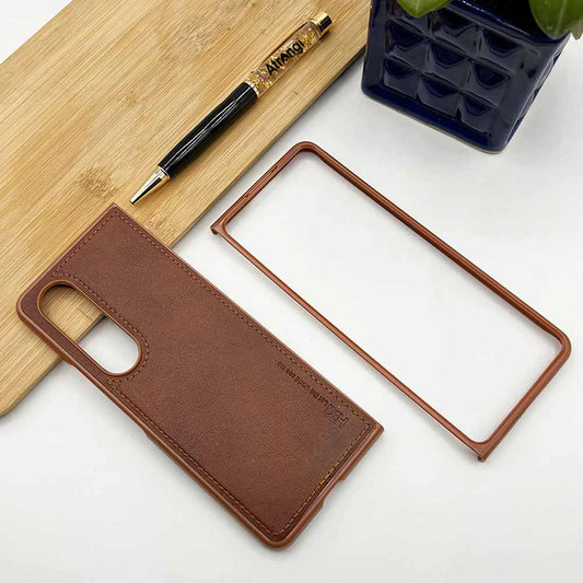 Samsung Galaxy Z Fold 5 HDE Leather Back Case with Inside Cloth - Brown