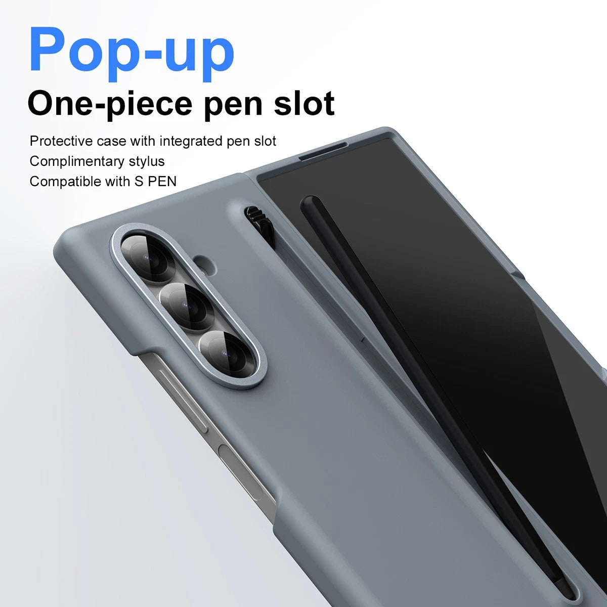 Samsung Galaxy Z Fold 6 Skin Feel S Pen Case with Front Glass Protection & Stylus - Gray