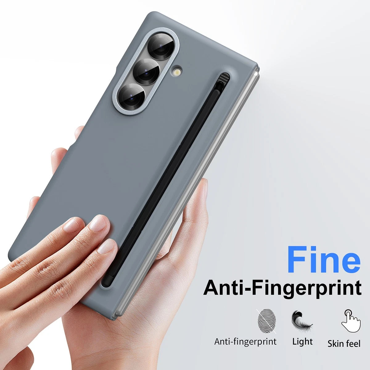 Samsung Galaxy Z Fold 6 Skin Feel S Pen Case with Front Glass Protection & Stylus - Gray