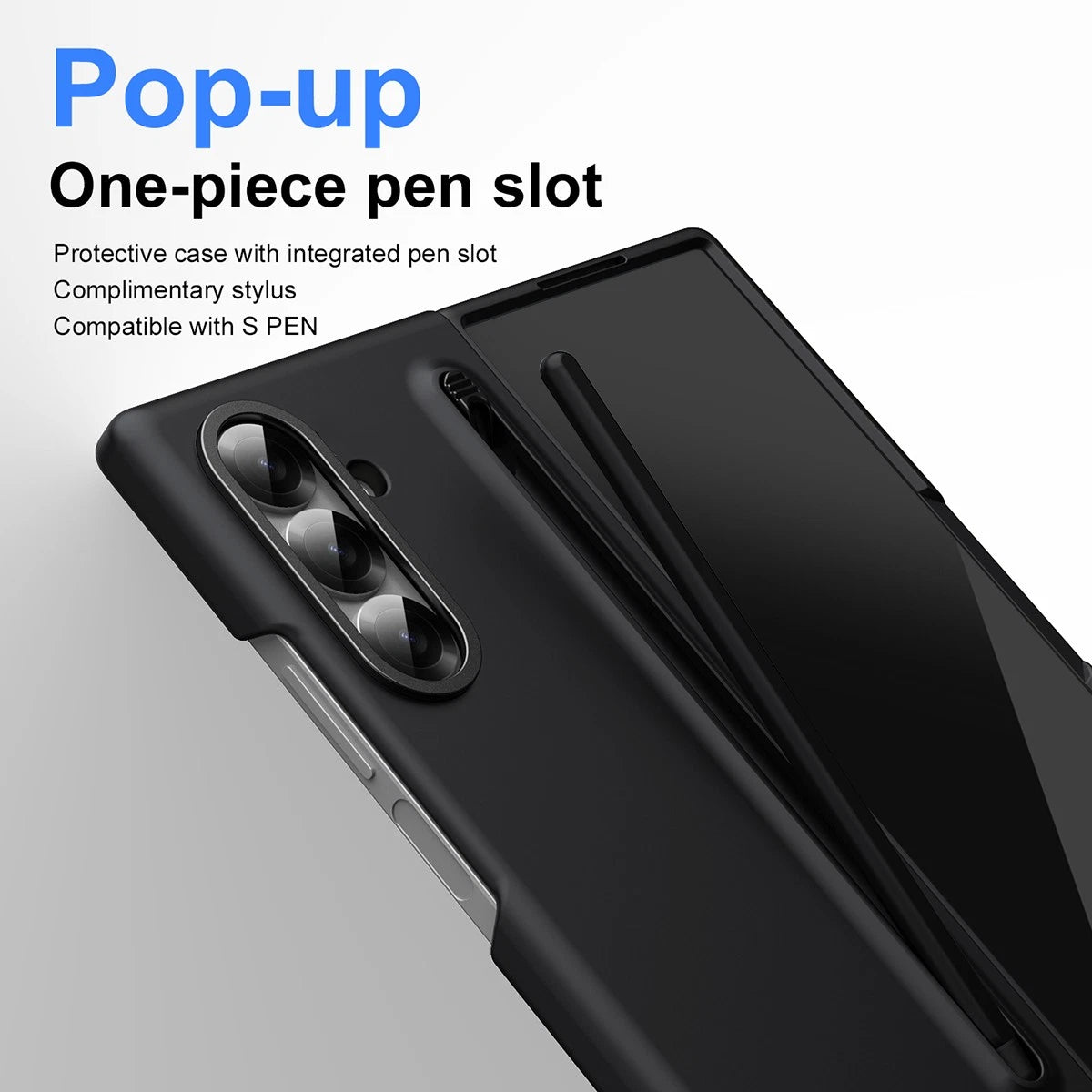 Samsung Galaxy Z Fold6 Skin Feel S Pen Case with Inbuilt Glass Protection & Stylus - Black