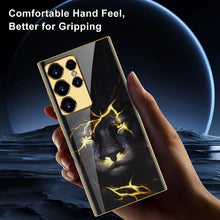 Samsung Galaxy S23 Ultra Original Glass Case with Lion Print & Golden Chrome