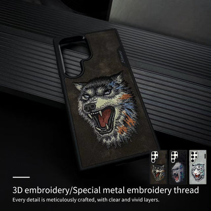Samsung Galaxy S25 Ultra Nimmy Official Embroidery Leather Back Cover Case - Wolf