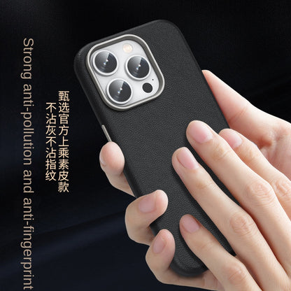 iPhone 15 Pro Max Genuine Leather Case Luxury Business Style Back Cover Case - Black