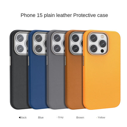iPhone 15 Pro Max Genuine Leather Case Luxury Business Style Back Cover Case - Black