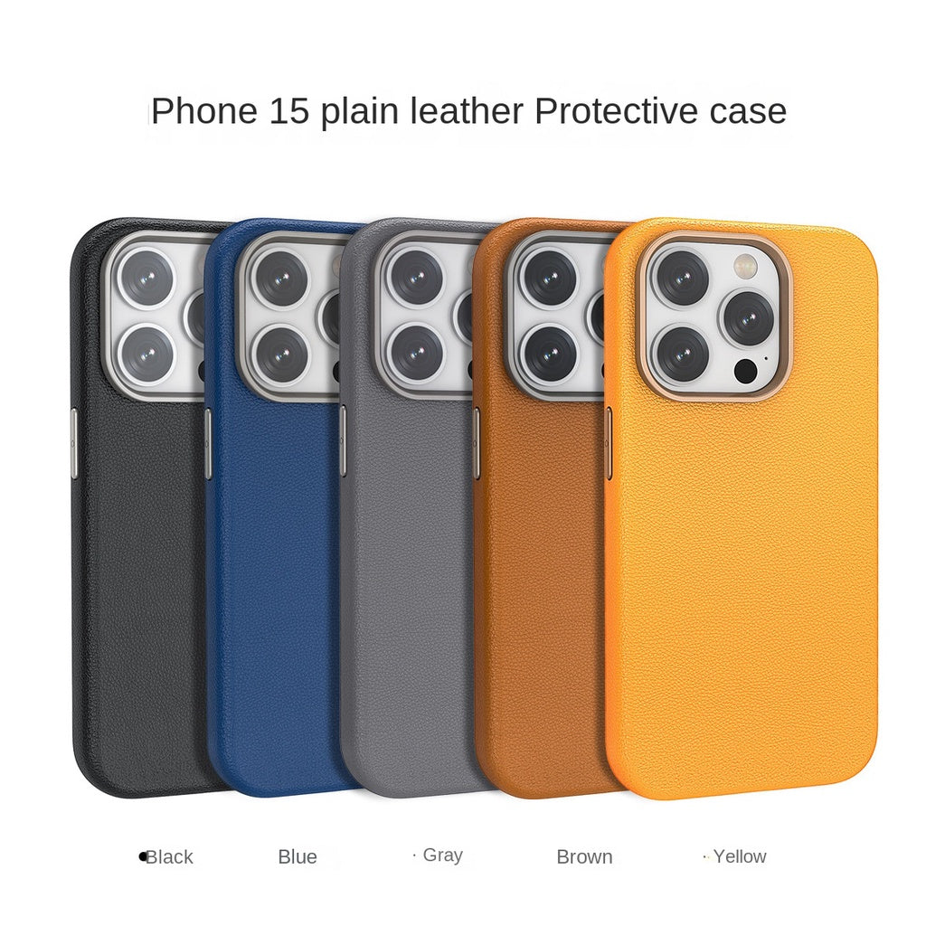 iPhone 15 Pro Genuine Leather Case Luxury Business Style Back Cover - Gray