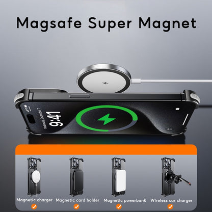 iPhone 15 Pro Pure Metal Framless Magnetic Impact Resistance Bumper Case with Stand - Black