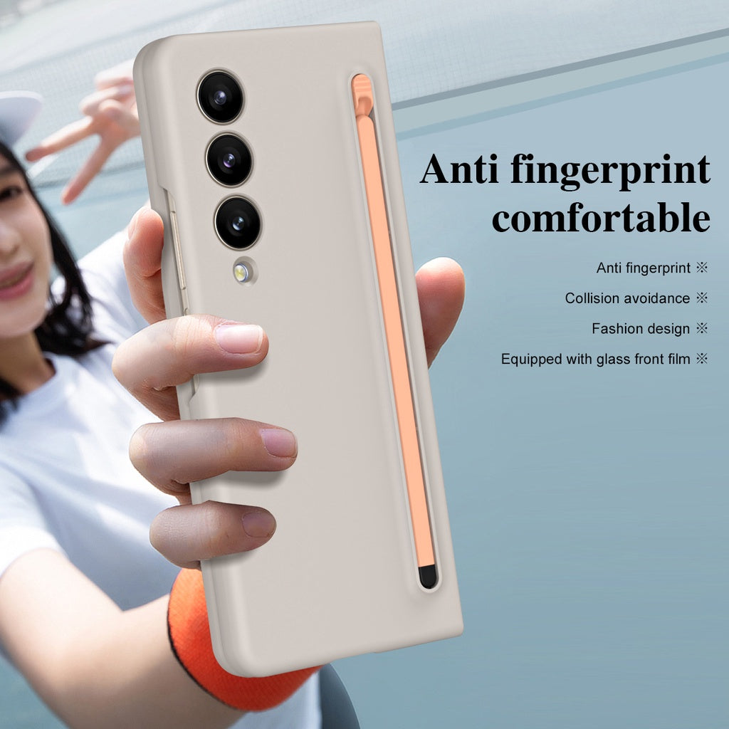 Samsung Galaxy Z Fold 5 Skin Feel Slim S Pen Case with Front Glass Stylus - Sand