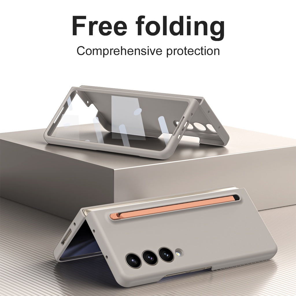 Samsung Galaxy Z Fold 5 Skin Feel Slim S Pen Case with Front Glass Stylus - Sand