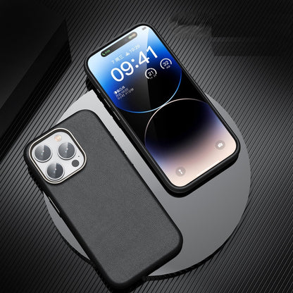 iPhone 15 Pro Max Genuine Leather Case Luxury Business Style Back Cover Case - Black