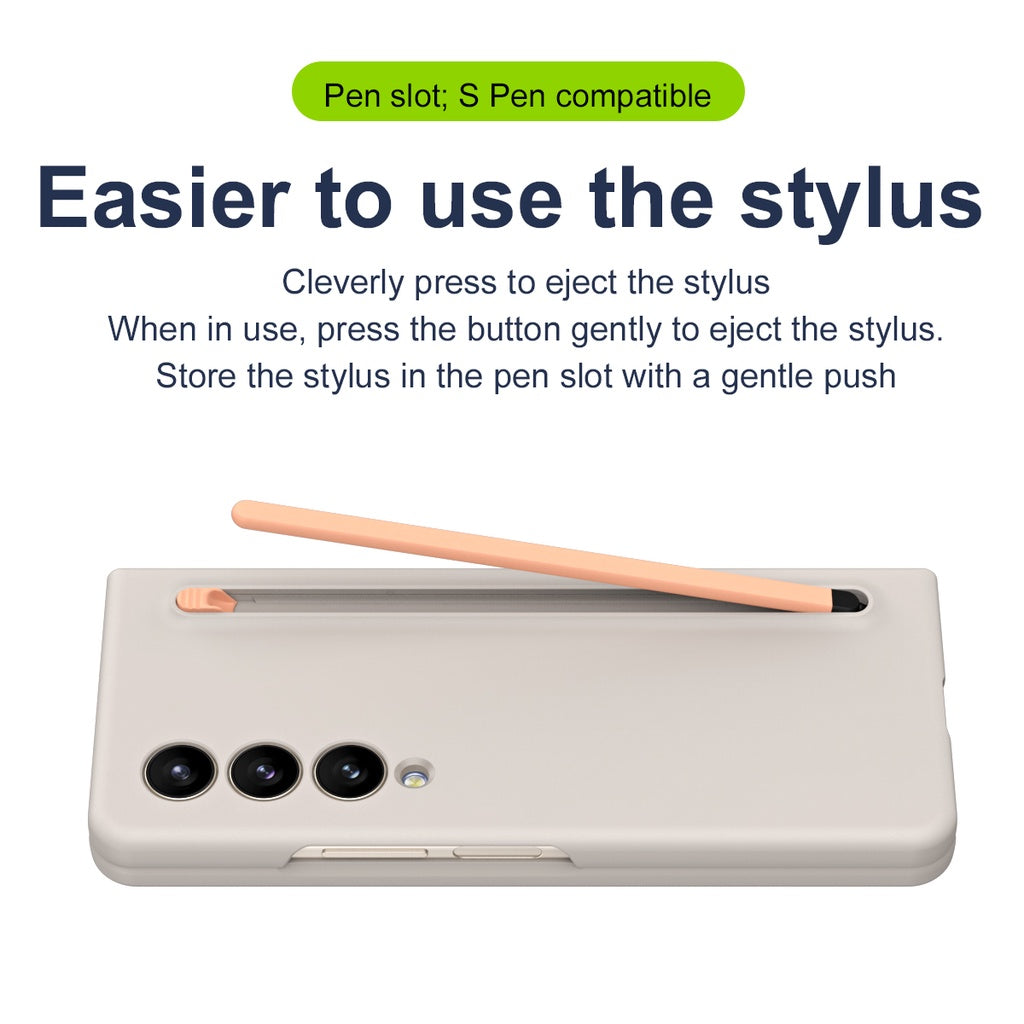 Samsung Galaxy Z Fold 5 Skin Feel Slim S Pen Case with Front Glass Stylus - Sand