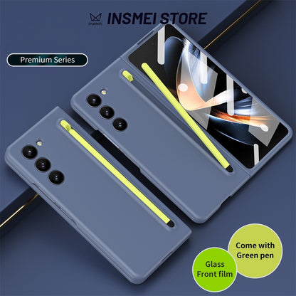Samsung Galaxy Z Fold 5 Skin Feel Slim S Pen Case with Front Glass Stylus - Blue