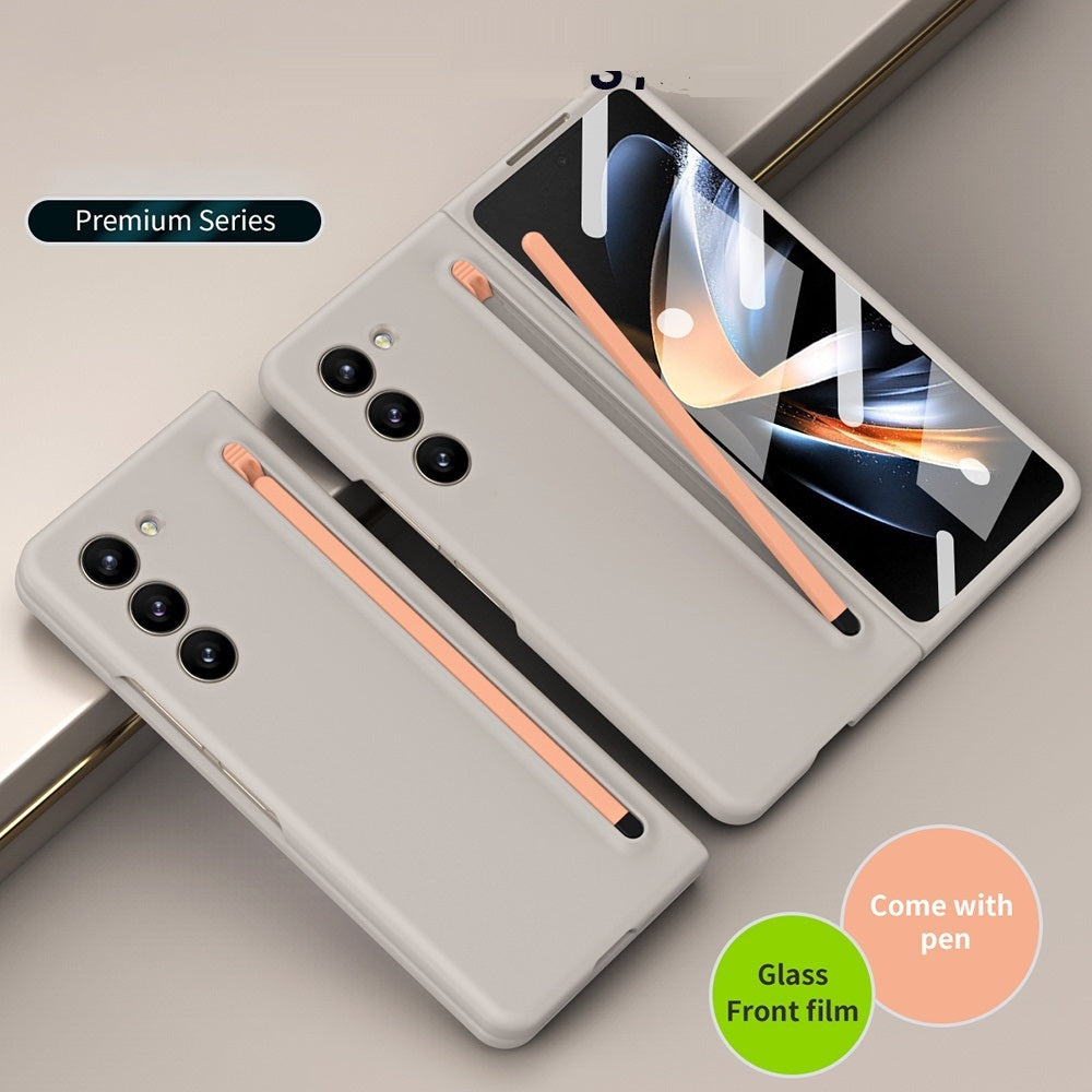 Samsung Galaxy Z Fold 5 Skin Feel Slim S Pen Case with Front Glass Stylus - Sand
