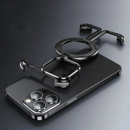 iPhone 15 Pro Pure Metal Framless Magnetic Impact Resistance Bumper Case with Stand - Black