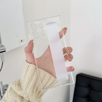 Samsung Galaxy S23 Ultra Hard PC Case with Luxury Elastic Silicone Wrist Strap - Transparent