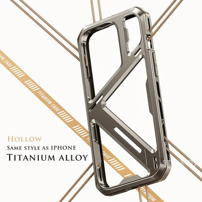 iPhone 15 Pro Mechanical Armor Hollow Heat Dissipation Metal Alloy Shockproof Case - Titanium