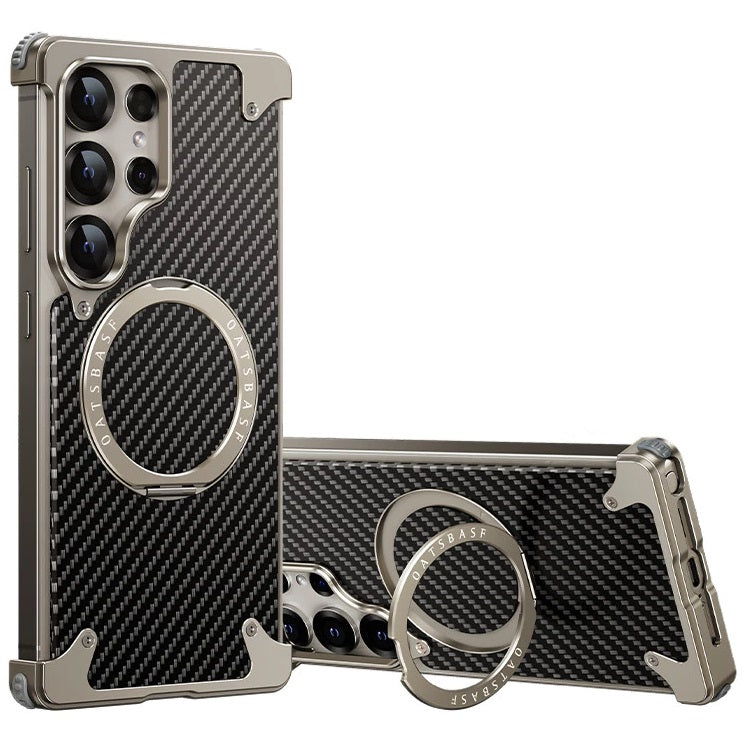 Samsung Galaxy S25 Ultra Framless Carbon Metal Bumper Case with Magsafe & 360 Stand - Titanium Gray