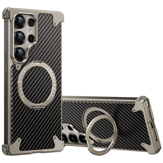 Samsung Galaxy S25 Ultra Framless Carbon Metal Bumper Case with Magsafe & 360 Stand - Titanium Gray