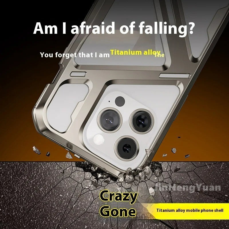 iPhone 15 Pro Mechanical Armor Hollow Heat Dissipation Metal Alloy Shockproof Case - Titanium
