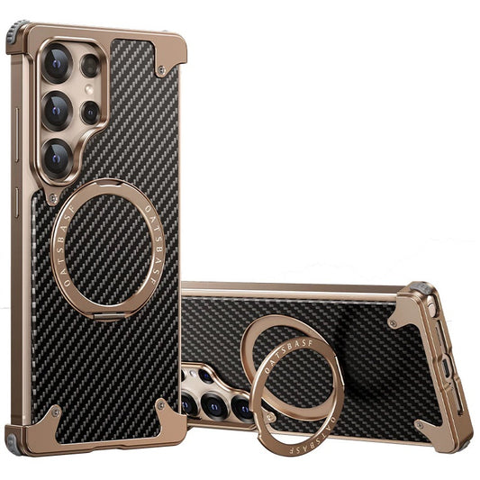 Samsung Galaxy S25 Ultra Framless Carbon Metal Bumper Case with Magsafe & 360 Stand - Desert