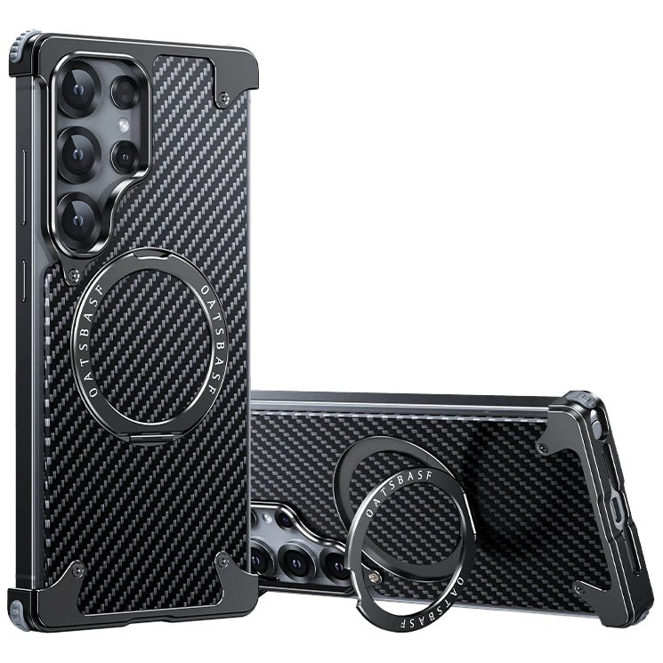 Samsung Galaxy S25 Ultra Framless Carbon Metal Bumper Case with Magsafe & 360 Stand - Black