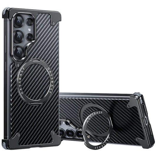 Samsung Galaxy S25 Ultra Framless Carbon Metal Bumper Case with Magsafe & 360 Stand - Black