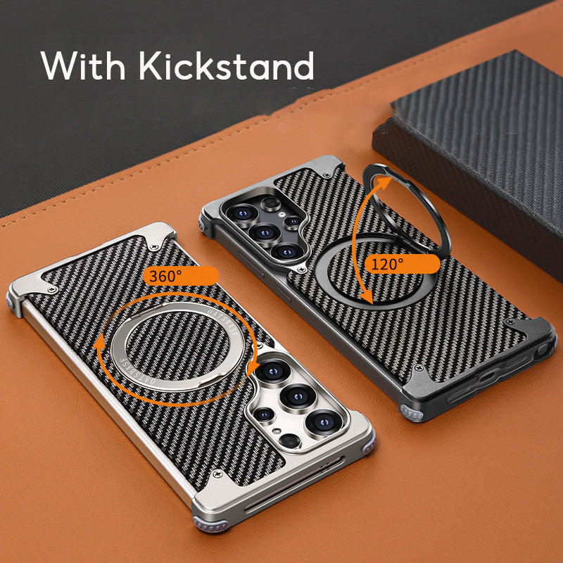 Samsung Galaxy S25 Ultra Framless Carbon Metal Bumper Case with Magsafe & 360 Stand - Desert