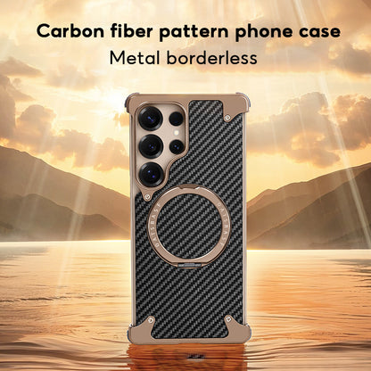 Samsung Galaxy S25 Ultra Framless Carbon Metal Bumper Case with Magsafe & 360 Stand - Desert
