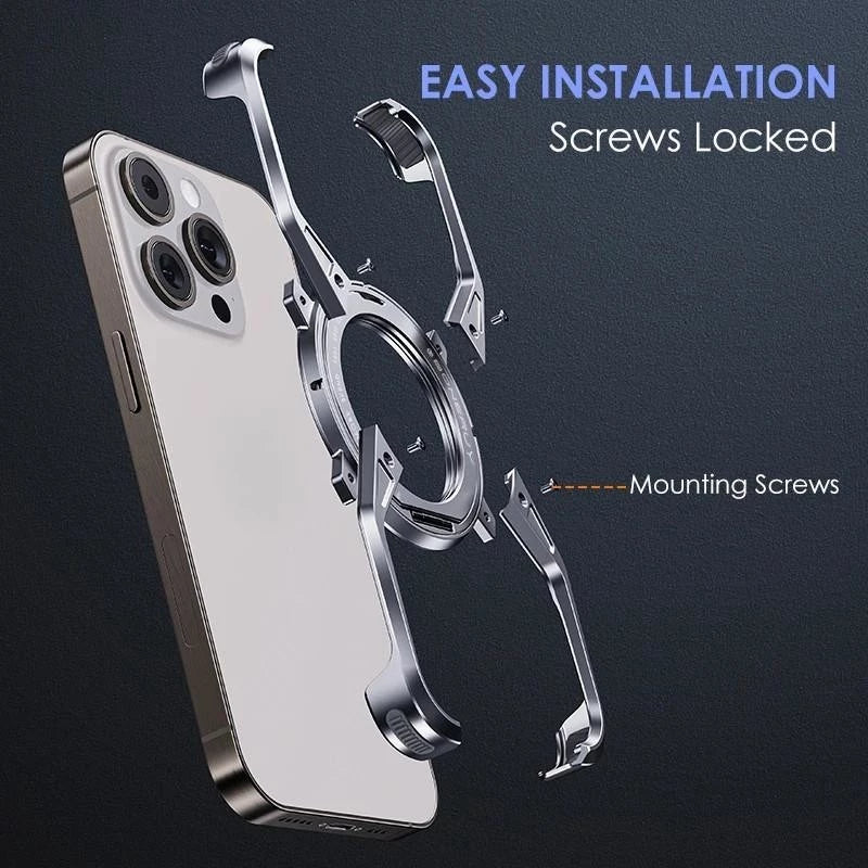 iPhone 16 Pro Metal Alloy X Shape Bumper Case with Magsafe & Rotating Stand - Silver