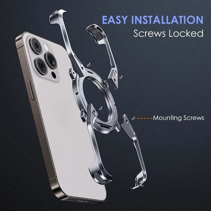 iPhone 16 Pro Metal Alloy X Shape Bumper Case with Magsafe & Rotating Stand - Silver